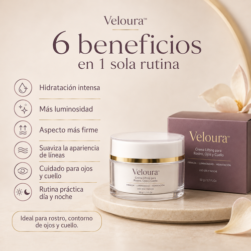Veloura™ – Crema Lifting para Rostro, Ojos y Cuello