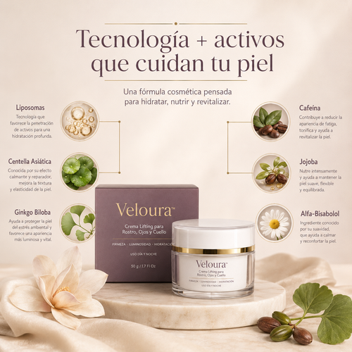 Veloura™ – Crema Lifting para Rostro, Ojos y Cuello